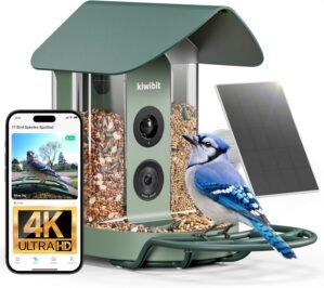 Kiwibit Smart Bird Feeder with Camera Solar Powered, 4K Video Live stream, Wireless Outdoors Bird Camera, AI Identification Bird Specie, Real-Time Bird Alert, Birdwatching Gift for Father’s Day, Green