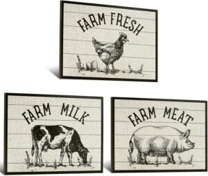 AnyDesign 3Pcs Farm Animal Wooden Hanging Sign Cow Rooster Pig Wood Sign Rustic Farmhouse Kitchen Wall Art Decor for Home Kitchen Wall Decor
