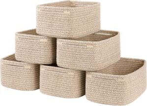 OIASKET 6 Pack Storage Baskets for Shelves, Small Baskets for Shelves, Cute Decorative Storage Bins, Organizer Basket for Gifts Empty, 11.8”Lx7.8”Wx4.7”H-Brown