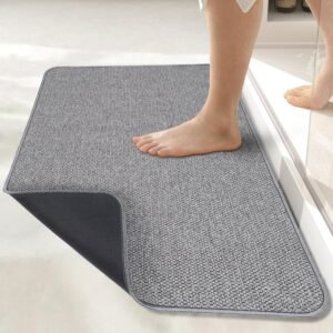 Bath Mat,Ultra Thin Bathroom Rugs,Rubber Bath Mats for Bathroom,No Slip Bath Rugs,Quick Dry,Machine Washable,Low Pile,Absorbent,Shower Outside,Sink,Home Decor Accessories.Grey,1’5″x2’3″(17x27Inch)