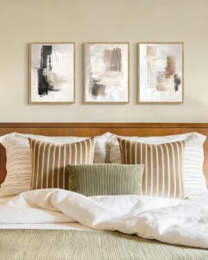 PHOPAGO Abstract Framed Wall Art Mid Century Modern Minimalist Beige Pastel Watercolor Neutral Wall Decor – 11x14in Natural Framed
