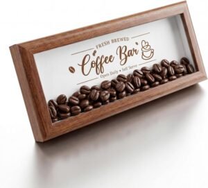 Novabright Wooden Coffee Bar Sign with Artificial Beans Decor for Bar Station Kitchen Home Cafe Decoration, Vintage Coffee Accessories Small Farmhouse Cafe Sign, 3.3× 11.8 Inch