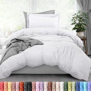 Utopia Bedding Duvet Cover Twin Size – 2 Piece with Zipper Closure – 1 Comforter Cover 68X90 Inches & 1 Pillow Sham 20X26 Inches (White) Comforter Not Included