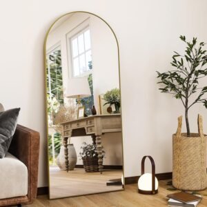 HARRITPURE 56″x21″Full Length Mirror Arch Floor Mirrors with Aluminum Alloy Frame Free-Standing Wall Mounted or Leaning Large Bedroom Dressing Mirror Modern & Contemporary Decor for Home,Gold