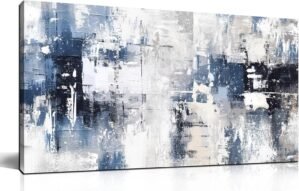 Prepeyssee White and Blue Abstract Canvas Wall Art for Living Room Bedroom Home Office Large Modern Grey Abstract Canvas Prints Picture Ready to Hang Size 20×40