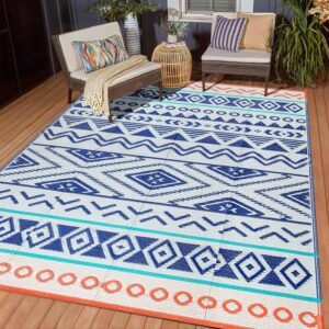 Outdoor Rugs Patio Camping Waterproof – 5×8 Plastic Straw Patio Rug Portable for Campers, Outside RVs Mat, Outdoor Area Carpet for Patios Clearance, Backyard Porch, Balcony, Picnic