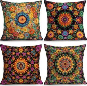 OBSEDE Boho Mandala Decorative Throw Pillow Covers 18×18 Set of 4, Vintage Floral Pillow Cases for Sofa Couch Living Room Decor