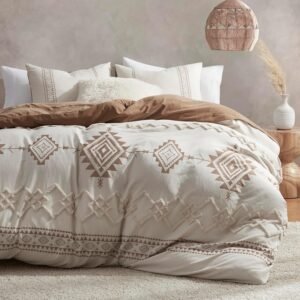 Oli Anderson Boho Duvet Cover Set King Size, Beige and Terracotta Color Clash 3 Pieces Microfiber Bedding Set, Durable and Super Soft Duvet Covers with Zipper and Ties, 104″*90″