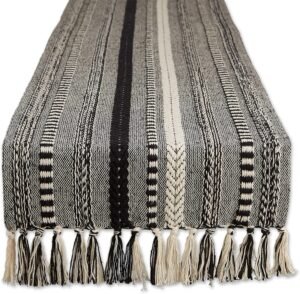 DII Farmhouse Braided Stripe Table Runner Collection, 15×72 (15×77, Fringe Included), Black