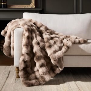 WDCOZY Luxury Bubble Throw Blanket, Faux Rabbit Fur Mink Plush Throw for Couch, Sofa and Bed, Soft Fluffy Fuzzy Furry Cozy Blanket, Thick and Warm for Women, 50×60 inches, Tie-Dye Grey, 950 GSM