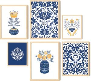 EXCOOL CLUB Scandinavian Home Decor Wall Art – 12×16 Scandinavian Folk Art Prints, Norwegian Swedish Gifts, Scandi Style Poster Artwork, Vintage Norwegian Flower Pictures for Bedroom (UNFRAMED)