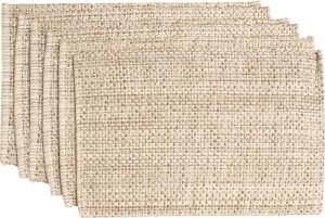 Sweet Home Collection 100% Cotton Placemats for Dining Room Rectangle Two Tone Woven Fabric 13″ x 19″ Soft Durable Table Mat Set, Set of 6, Eggshell