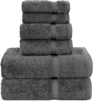 Chakir Turkish Linens |Hotel & Spa Quality 100% Cotton Premium Turkish Towels | Soft & Absorbent (Dark Gray, 6-Piece Towel Sets)
