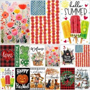 Seasonal Garden Flag Set of 12 Double Sided 12 x 18 Inch Small Yard Flag for Outside, Fall Give Thanks Christmas Valentine’s Day Easter Outdoor Décor for All Seasons