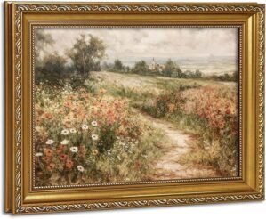 Vintage Gold Framed Wall Art for Living Room Landscape Nature Country Wildflower Canvas Prints Home Decor Painting Picture Bedroom Wall Decor Gifts for Friends or Family 9x11in