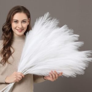 PERFNIQUE Faux Pampas Grass, 9PCS Pompas, Large Pampas Grass, 38” Tall Pampas Grass for Floor Vase, Pampas Grass Decor Tall for Vase Fillers, Boho Decor, Rustic Farmhouse Home Decor (White)