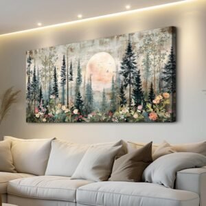 FUHAIHUA Canvas Wall Art For Living Room Large Wall Decor For Bedroom Modern Office Wall Decorations Forest Floral Moon Landscape Paintings Artwork Room Aesthetic Home Decor 20×40 In