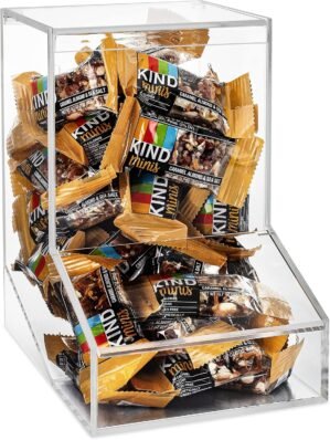SimplyImagine Acrylic Candy Dish & Treat Organizer Dispenser – Rectangular Non-Porous Acrylic – Dual Lids for Fresh Bulk Treats & Cereal Countertop Display