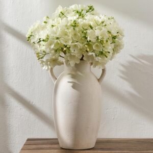PORCER Ceramic Vase, 9.84 Inch Terracotta Vase with Handles, Boho Decor Decorative Vase, Rustic Vase for Home Decor, Farmhouse, Living Room, Table – Beige