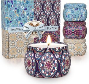 TranquilBliss Scented Candle Set, 4 Pack Soy Wax Candles, 120H Burn Time, Ideal Gifts for Women, Birthday Presents