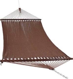 Sunnydaze Soft-Spun Polyester Rope Double Hammock for Outside – 600-Pound Weight Capacity Extra Large Hammock – Mocha
