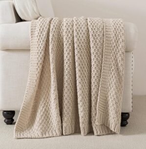 WDCOZY Chunky Cable Knit Throw Blanket Super Soft Warm Knitted Throw Blanket for Couch, Sofa, Chair, Bed Lightweight Breathable Cozy Comfortable Home Decorative Camel Tan Beige 60×80 Inches