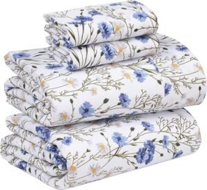 RUVANTI 100% Cotton Percale Sheets Queen Size – Crisp Cooling Bed Sheets for Hot Sleepers, Deep Pocket 16”, Soft Breathable & Durable Hotel-Style 4 Piece Set, Sweet Pea