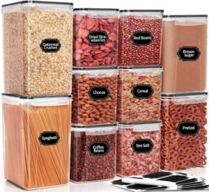 PRAKI 10 PCS flour sugar storage containers for Organizers and Storage | BPA Free, Airtight Food Storage Containers with Lids for Sugar, Flour, Baking Supplies, Versatile Kitchen Containers, Black