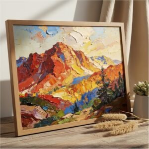 12×16 Framed Mountain Wall Art – Rustic Sunset Landscape Print, Wooden Frame Sandstone Artwork for Living Room, Bedroom, Farmhouse, Boho Cabin Decor (Small Size, Ready to Hang)