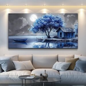 QIYILEXWART Canvas Wall Art For Living Room Wall Decor For Bedroom Office Wall Decoration Blue Tree Landscape Painting Abstract Pictures Artwork Room Aesthetic Home Decor 20×40 In