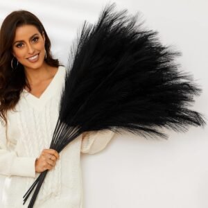 Black Pampas Grass, 9 PCS 37”/3.1FT Tall Fluffy Fake Pompas Floral, Large Artificial Pompous Grass Branches for Floor Vase Fillers, Boho Farmhouse Room Wedding Decor (Black)