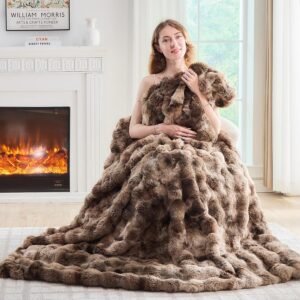 Lotus Karen Faux Fur Throw Blanket Tie-Dye Dark Coffee-Big Bubble Rabbit Fluff Blanket for Couch,Small Fluffy Fuzzy Cozy Blanket,Thick Furry Plush Shaggy Blankets,50×60 Inches