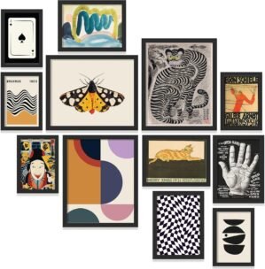 97 Decor Eclectic Wall Art Framed – Modern Maximalist Wall Decor, Unique Colorful Prints For Wall Decorations Aesthetic Pictures, Retro Framed Gallery Wall Art Set Artsy Room Posters For Home Bedroom (BLACK FRAME)