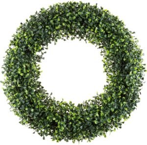 Pure Garden 19.5-Inch Boxwood Wreath – Round UV Resistant Artificial Spring, Summer, Fall, or Winter Wreath – Indoor/Outdoor Wreaths for Front Door