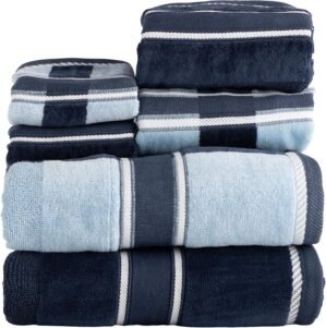 Lavish Home 6 Piece Bathroom Towels Set – 525 GSM 100% Cotton Bathroom Accessories – 2 Bath Sheets, 2 Hand Cloths , and 2 Wash Cloths – Soft Towel Set for Shower, Gym, Dorm, and Spa (Navy)