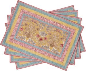 Maison d’ Hermine Placemats Set of 4 100% Cotton Washable Cloth Place Mats Reusable Table Mats for Kitchen Dining Party Wedding Hotel Home Restaurant Spring Summer (Marquise, 13″ x 19″)