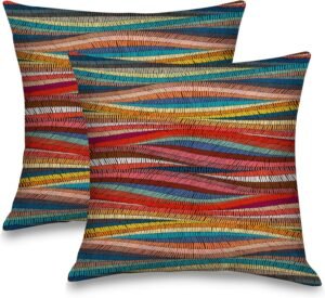 Vintage Boho Rainbow Pillow Covers – Abstract Modern Oil Painting Pillow Covers Themed Decorative for Couch Sofa Bed Living Room Bedroom 18×18 inches Set of 2, Throw Pillow Covers