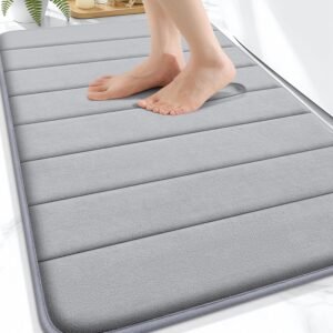 OLANLY Memory Foam Bath Mat 30×20, Super Soft Absorbent Bathroom Rugs, Quick Dry, Machine Washable Shower Floor Rugs, Bathmat Carpet, Bathroom Home Decor Accessories, Grey
