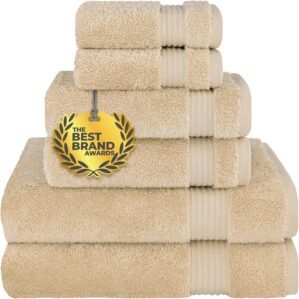 Cotton Paradise 100% Cotton Turkish Towel Set, Soft Absorbent Quick Dry, 6 Piece Towel Set, Beige
