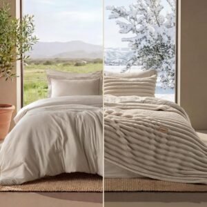 Bedsure Gentlesoft™ 2-in-1 Queen Comforter Set and Detachable Fluffy Blanket, Beige Bedding Set for All Season Use, Detachable Design for Space Saving (Includes 2 Pillow Shams, 2 Pillowcases)