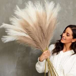 Faux Pampas Grass, 9 PCS 37”/3.1FT Tall Fluffy Fake Pompas Floral, Large Artificial Pompous Grass Branches for Floor Vase Fillers, Boho Farmhouse Room Wedding Decor (Mixed Color)