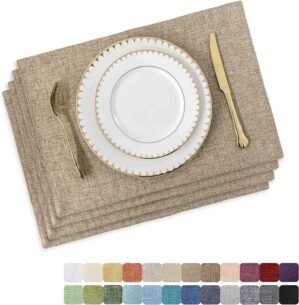 Home Brilliant Linen Placemats Set of 4 Heat Resistant Dining Table Cloth Place Mats Kitchen Table Mats Placemats Table Decor, Natural Linen