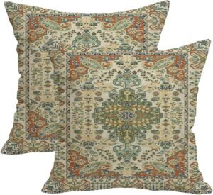 Boho Throw Pillow Covers 18×18 Set of 2,Sage Green Orange Ethnic Boho Outdoor Pillows Cover Spring Fall Western Bohemian Linen Decorative Pillowcase for Couch Living Room Bed Decor