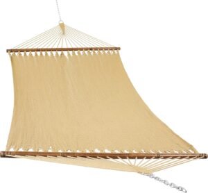 Sunnydaze Soft-Spun Polyester Rope Double Hammock for Outside – 600-Pound Weight Capacity Extra Large Hammock – Tan
