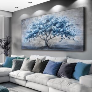 KELIYUAN Canvas Wall Art For Living Room Bedroom Wall Decor Office Dining room Abstract Art Blue Tree Painting Room Hallway Wall Home Decoration Prints Artwork Picture Ready To Hang 20×40 Inches