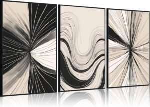 3Pcs Abstract Line Wall Art Modern Boho Neutral Line Wall Decor Mid-Century Paintings Geometric Minimalist Black and Beige Posters prints Artwork for Living Room Bedroom Office Home12x16in Unframed