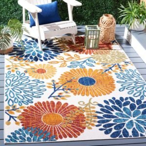 SAFAVIEH Washable Rug Outdoor Cabana Collection – 3′ x 5′, Cream & Red, Non-Shedding & Easy to Clean, Ideal for Patio, Backyard, Mudroom (CBN832A)