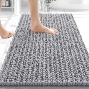 OLANLY Bathroom Rug Mat 30×20, Thick Soft and Absorbent Chenille Bath Mat, Non-Slip Rubber Backing, Machine Washable Quick Dry Bath Rugs for Tub Shower Floor, Home Decor Accessories, Grey