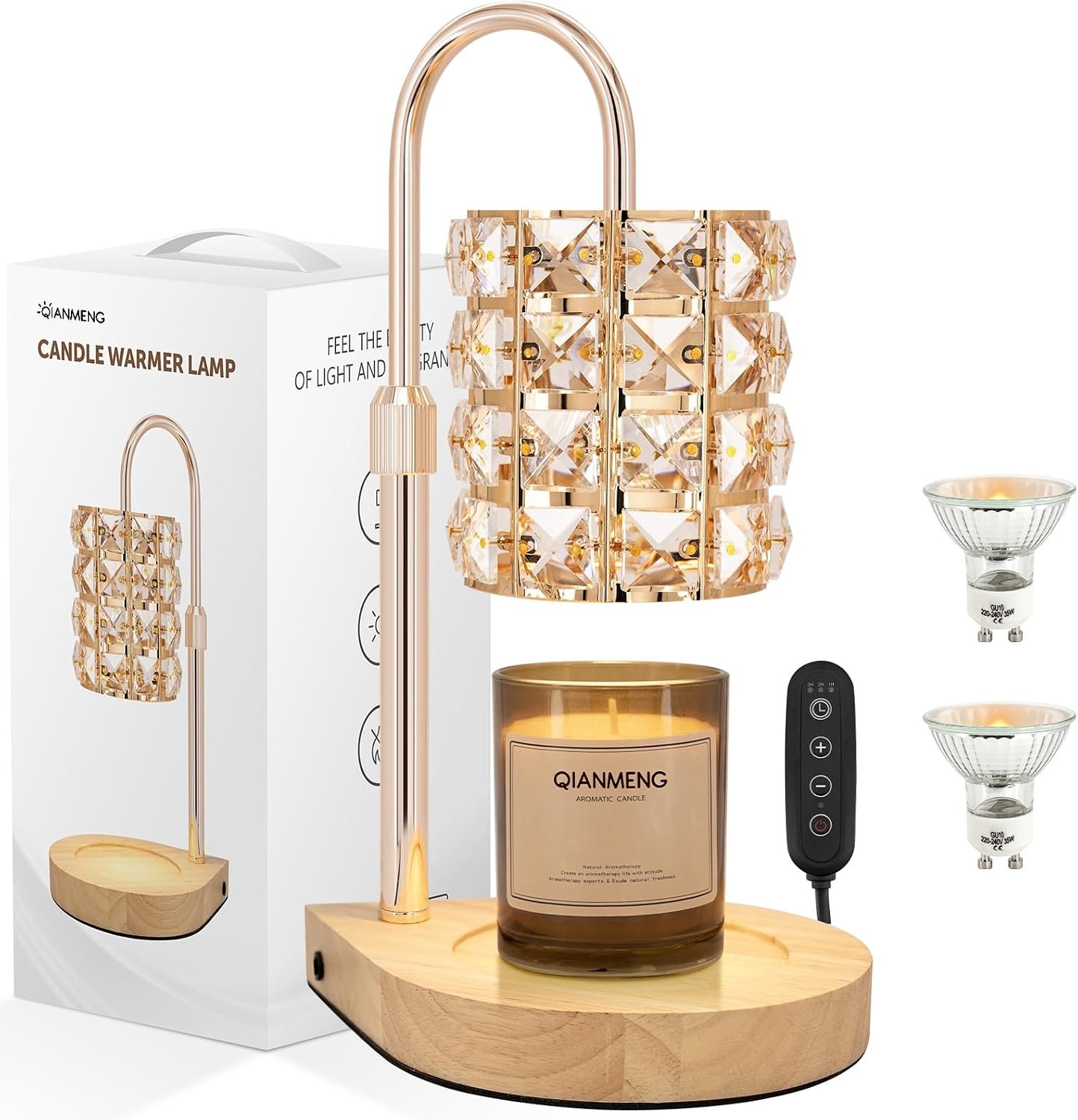 Candle Warmer Lamp with Timer, Electric Candle Warmer for Jar Candles, House Warming Gifts New Home Bedroom Decor, Wax Melt Warmer with 2 Bulbs, Gold
