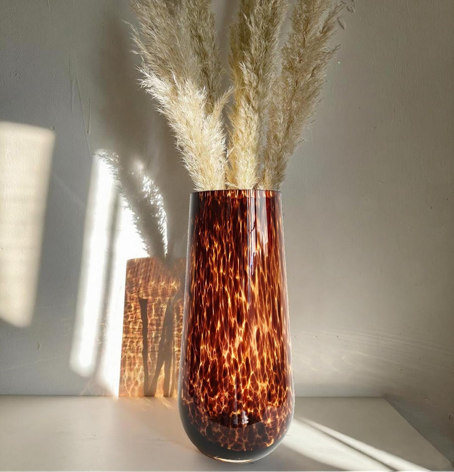 11.7″ High Luxe Leopard Glass Vase — Unique Modern Amber Brown Centerpiece for Home Decor, Gifts & Everyday Elegance